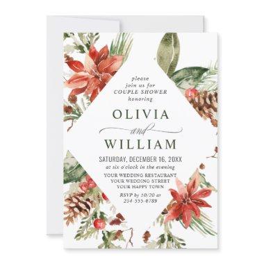 Elegant Red Poinsettia Watercolor COUPLE SHOWER