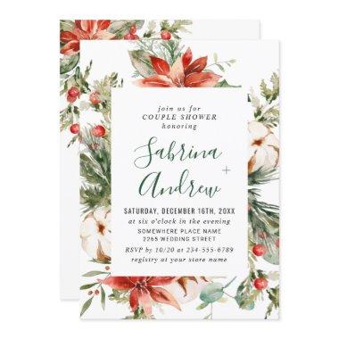 Elegant Red Poinsettia Watercolor COUPLE SHOWER