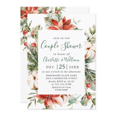 Elegant Red Poinsettia Watercolor COUPLE SHOWER