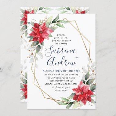 Elegant Red Poinsettia Winter Floral Couple Shower Invitations
