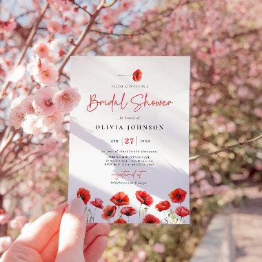 Elegant Red Poppy Meadow Bridal Shower Invitations