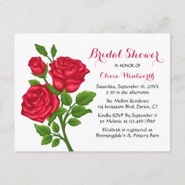 Elegant Red Rose Floral Bridal Shower Invitation PostInvitations