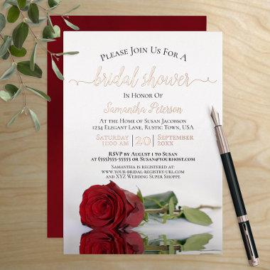 Elegant Red Rose with Rose Gold Bridal Shower Foil Invitations