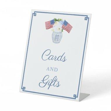 Elegant Red White And Blue  And Gifts Pedestal Sign