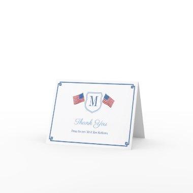 Elegant Red White And Blue Monogram Crest Thank You