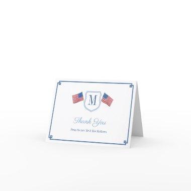 Elegant Red White And Blue Monogram Crest Thank You Invitations