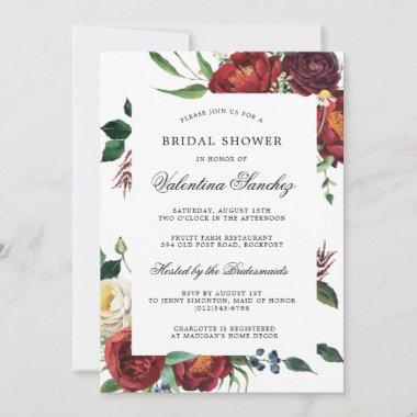 Elegant Red White Floral Bridal Shower Invitations