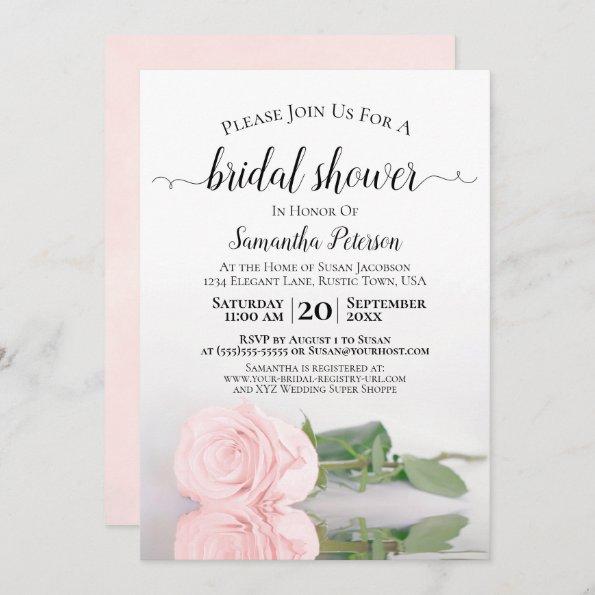 Elegant Reflecting Blush Pink Rose Bridal Shower Invitations