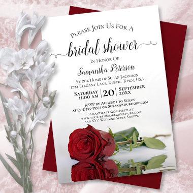 Elegant Reflecting Red Rose Bridal Shower Invitations