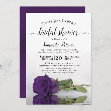 Elegant Reflecting Royal Purple Rose Bridal Shower Invitations