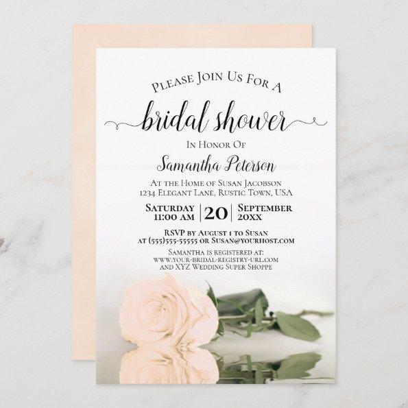 Elegant Reflecting Sepia Peach Rose Bridal Shower Invitations