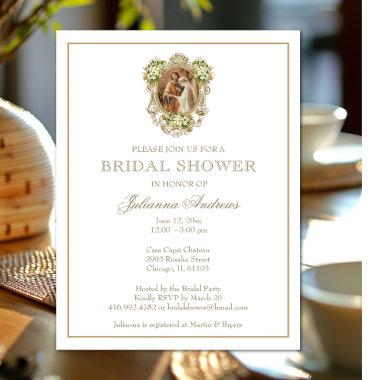 Elegant Religious Bridal Shower Gold Floral Invitations