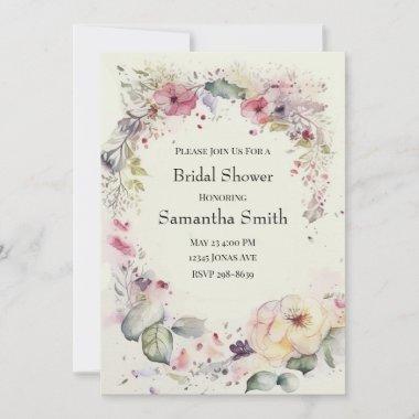 Elegant Ring of Flowers Water Color Bridal Shower Invitations