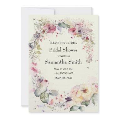 Elegant Ring of Flowers Water Color Bridal Shower Invitations