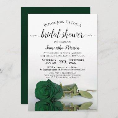 Elegant Romantic Emerald Green Rose Bridal Shower Invitations