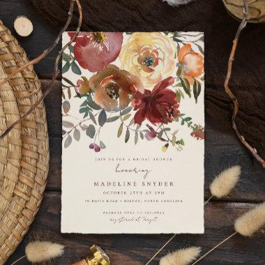 Elegant Romantic Fall Floral Red Bridal Shower Invitations