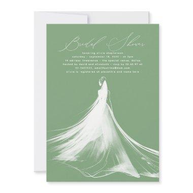 Elegant Romantic Modern Sage Green Bridal Shower Invitations