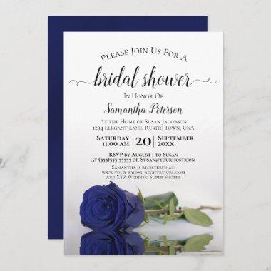 Elegant Romantic Navy Blue Rose Bridal Shower Invitations