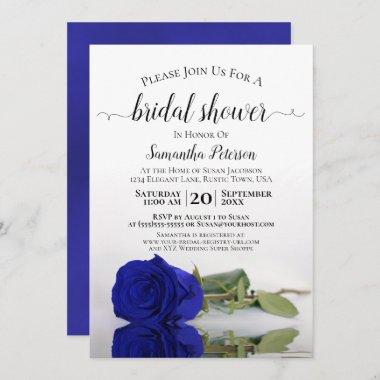 Elegant Romantic Royal Blue Rose Bridal Shower Invitations