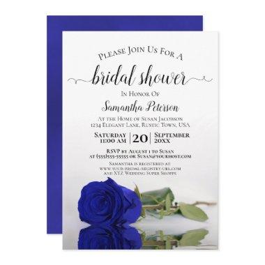 Elegant Romantic Royal Blue Rose Bridal Shower Invitations