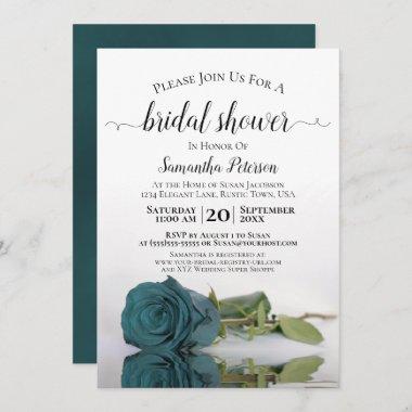 Elegant Romantic Teal Rose Bridal Shower Invitations