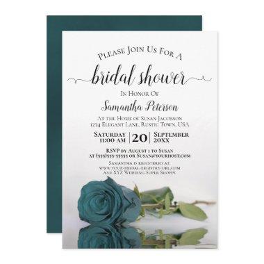 Elegant Romantic Teal Rose Bridal Shower Invitations