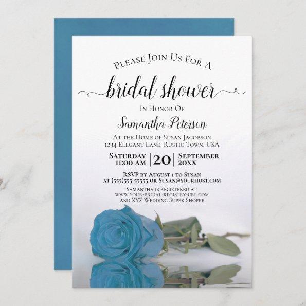 Elegant Romantic Turquoise Blue Rose Bridal Shower Invitations