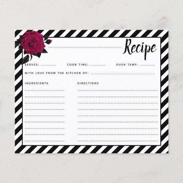Elegant Rose Black Stripes Goth Bridal Recipe Invitations