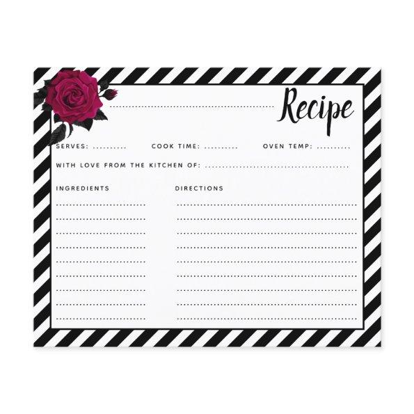 Elegant Rose Black Stripes Goth Bridal Recipe Invitations