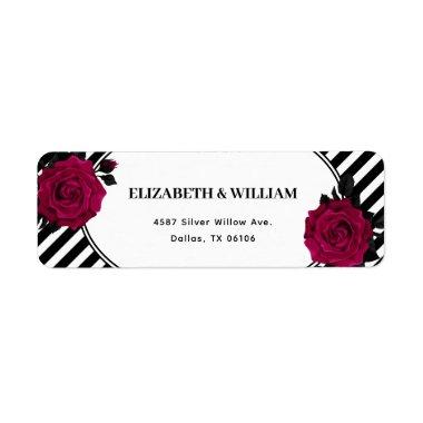 Elegant Rose Black Stripes Gothic Return Address Label