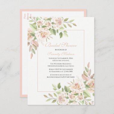 Elegant Rose Garden Pink Floral Bridal Shower Invitation PostInvitations