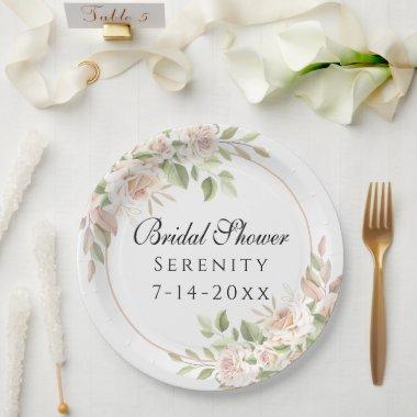 Elegant Rose Garden Pink Floral Bridal Shower Paper Plates