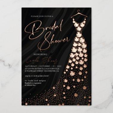 Elegant Rose Gold and black modern Bridal shower Foil Invitations