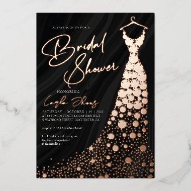 Elegant Rose Gold and black modern Bridal shower Foil Invitations