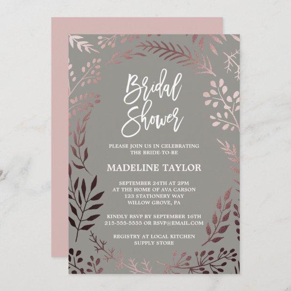 Elegant Rose Gold and Gray Bridal Shower Invitations