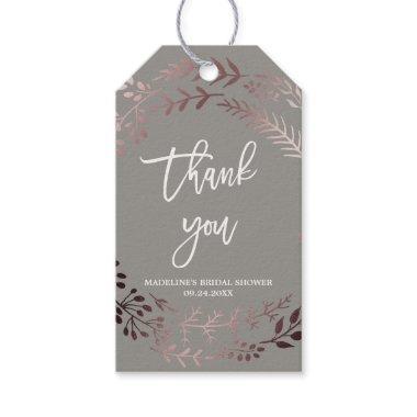 Elegant Rose Gold and Gray Bridal Shower Thank You Gift Tags