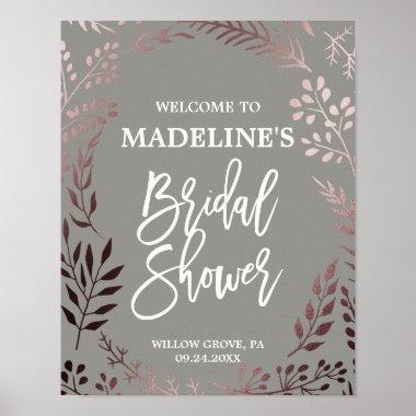 Elegant Rose Gold and Gray Bridal Shower Welcome Poster