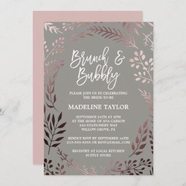 Elegant Rose Gold and Gray Brunch and Bubbly Invitations