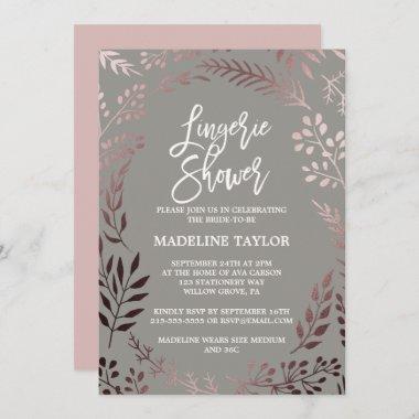 Elegant Rose Gold and Gray Lingerie Shower Invitations