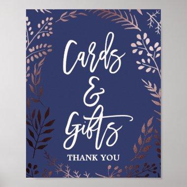 Elegant Rose Gold and Navy Invitations & Gifts Sign