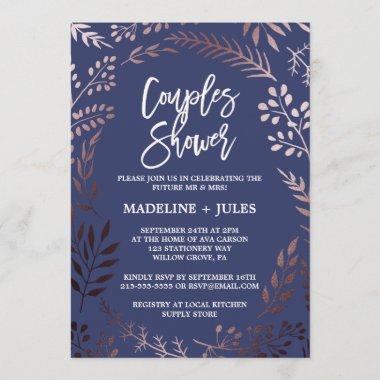 Elegant Rose Gold and Navy Couples Shower Invitations