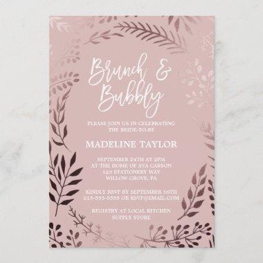 Elegant Rose Gold and Pink Brunch and Bubbly Invitations