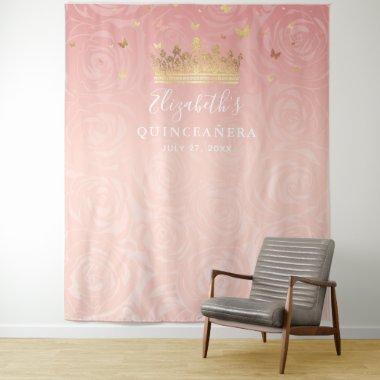 Elegant Rose Gold Blush Pink Quinceanera Photo Tapestry