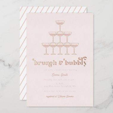 Elegant Rose Gold Brunch & Bubbly Bridal Shower Foil Invitations