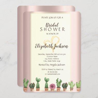 Elegant Rose Gold Cactus Bridal Shower Invitations
