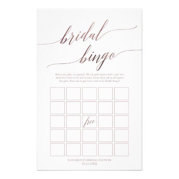 Elegant Rose Gold Calligraphy Bridal Bingo Game Flyer