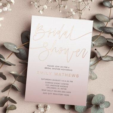 Elegant Rose Gold Calligraphy Bridal Shower Foil Invitations