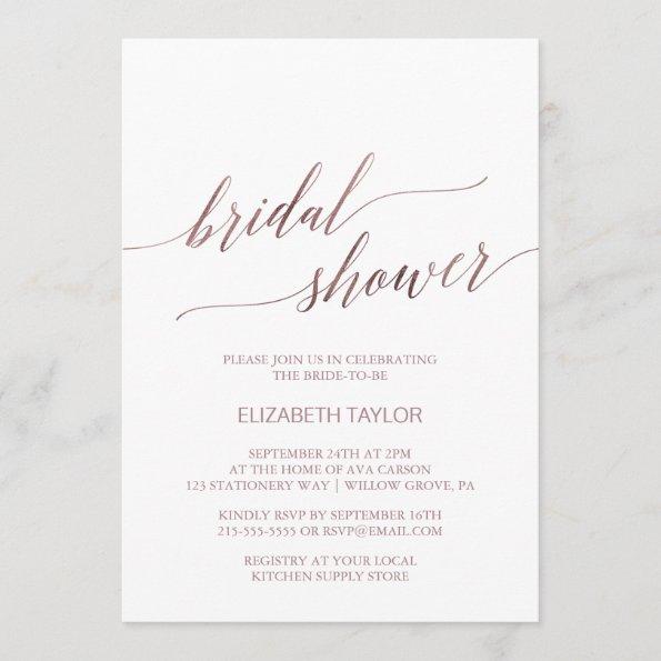 Elegant Rose Gold Calligraphy Bridal Shower Invitations