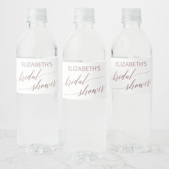 Elegant Rose Gold Calligraphy Bridal Shower Water Bottle Label