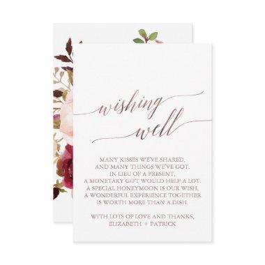 Elegant Rose Gold Calligraphy Floral Wishing Well Enclosure Invitations